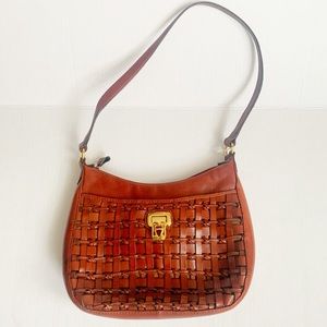 Etienne Aigner Saddle Brown Woven Shoulder Bag